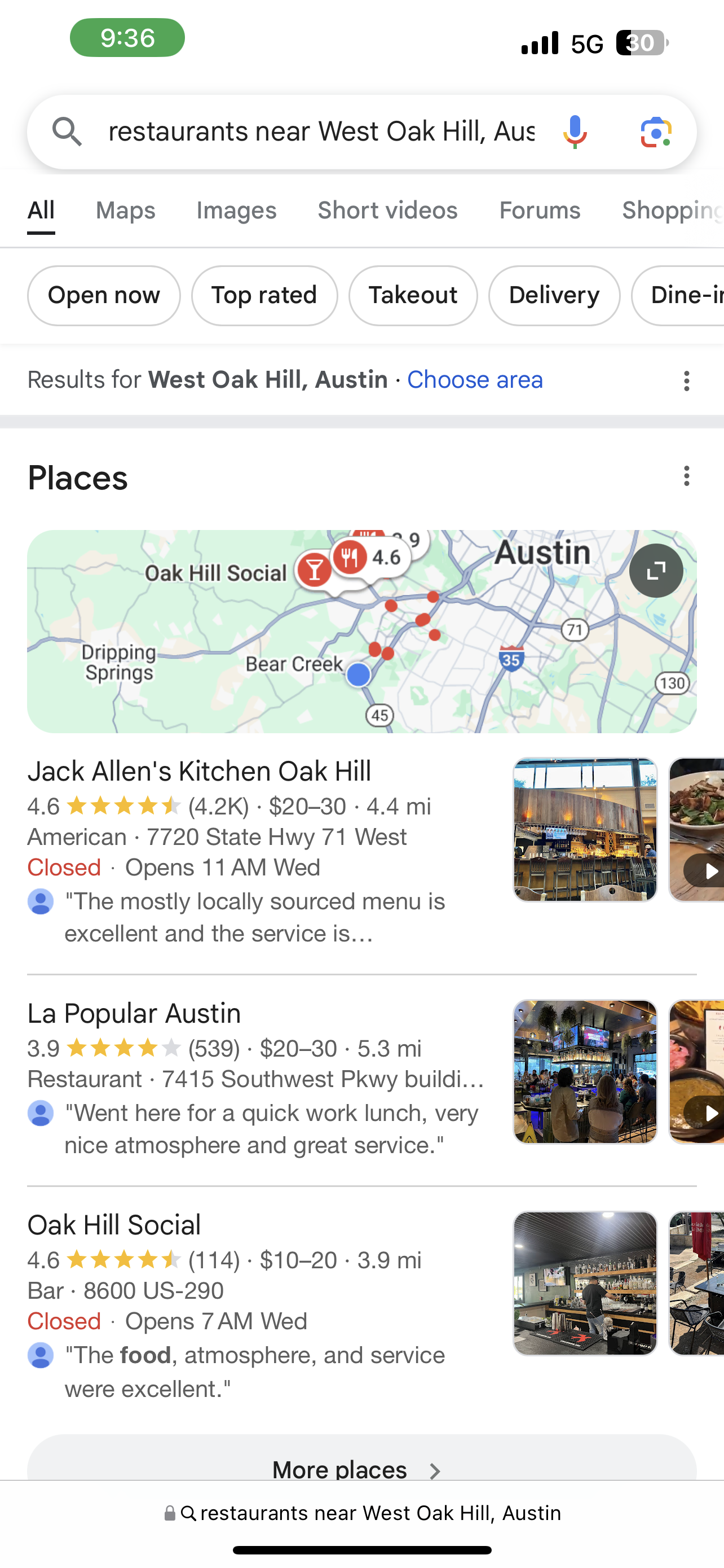 A mobile phone screenshot of Google Map's '3-pack'